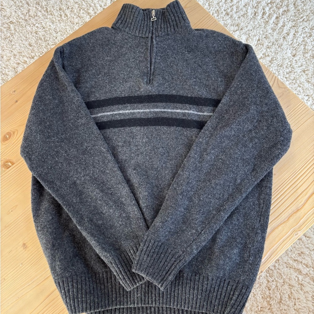 Men’s Iceland Charcoal Grey Zip-Up Sweater with Stripes Size: L